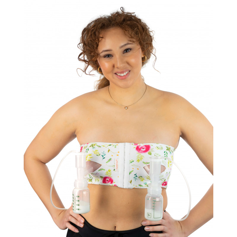 Bandeau peau à peau Néo écru motif cigogne rose